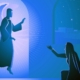 Biblical vector illustration series, Gabriel visits Mary also referred to as the Annunciation to the Blessed Virgin Mary