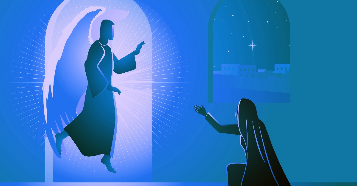 Biblical vector illustration series, Gabriel visits Mary also referred to as the Annunciation to the Blessed Virgin Mary